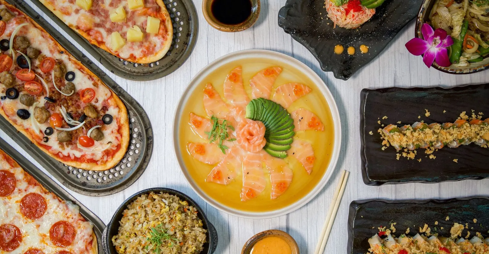 Sushi and pizza fusion plate at YOYOSO Wynwood Miami